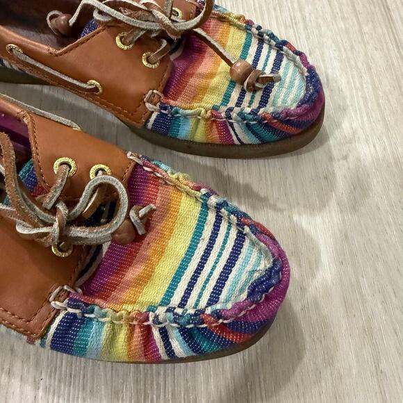 Sperry Top Sider Women's Brown Rainbow Striped Boat Shoe Size 7 - Picture 2 of 8